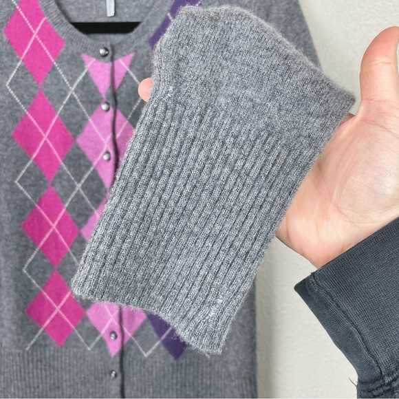Apt.9 Women's Medium 100% Cashmere Argyle Button Front Cardigan Sweater Academia - Picture 6 of 16